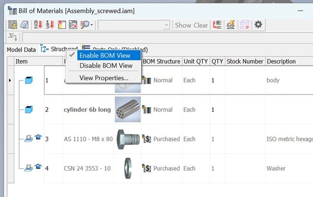 bill of materials enable bom view