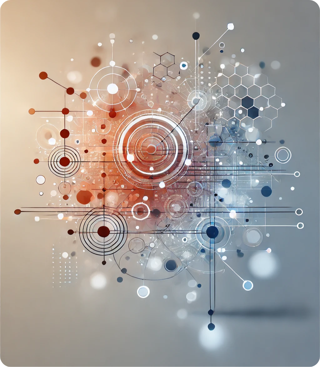 Abstract image symbolizing integration, data consistency, and team collaboration. Show interconnected shapes, lines, and nodes to represent-modified-1